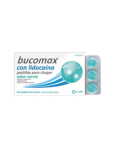 BUCOMAX LIDOCAINA 24 PASTILLAS PARA CHUPAR MENTA- Farmacia Campoamor