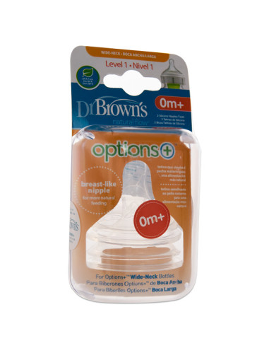 DR BROWNS OPTIONS+ WIDE NECK SILICONE TEATS 0M+ 2 UNITS