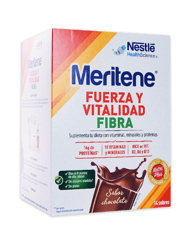 MERITENE FUERZA Y VITALIDAD FIBRA SABOR CHOCOLATE 14 SAQUETAS