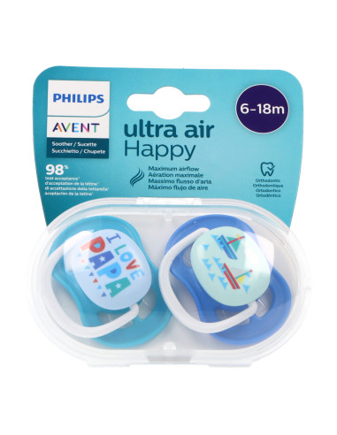 AVENT SILICONE PACIFIER I LOVE PAPA 6-18M 2 UNITS