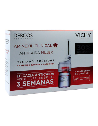 DERCOS AMINEXIL CLINICAL 5 MUJER 21 AMPOLLAS