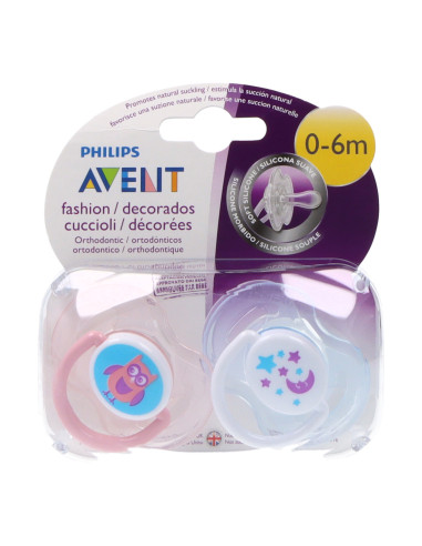 AVENT PACIFIER SILICONE FASHION ORTHODONTIC  0-6 M 2 UNITS