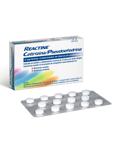 REACTINE CETIRIZINA/PSEUDOEFEDRINA 5/120 MG 14 C- Farmacia Campoamor