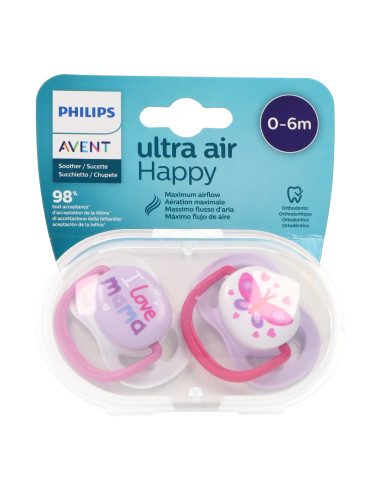 AVENT I LOVE MAMA 2 SILICONE PACIFIERS 0-6 M PINK