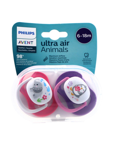 AVENT SILICONE PACIFIER ANIMALS 6-18 M 2 UNITS