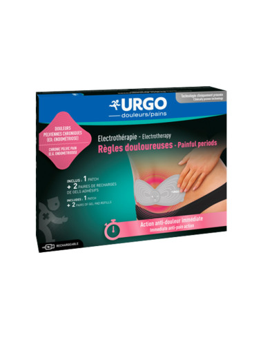 URGO RECHARGEABLE ELECTROTHERAPY PATCH FOR PAINFUL MENSTRUATION 1 PATCH + 2 GEL REFILLS