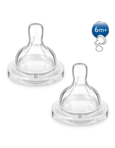 AVENT CLASSIC+ 2 SILICONE TEATS FOR THICK FEED 6M+