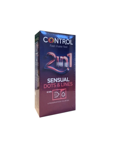 CONTROL CONDOMS 2 IN 1 SENSUAL DOTS & LINES + LUBE GEL 6 UNITS
