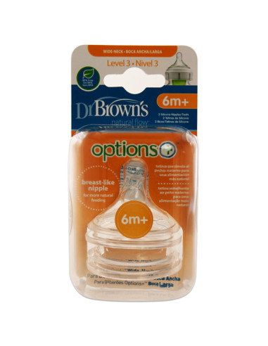 DR BROWNS OPTIONS+ WIDE NECK SILICONE TEATS 6M+ 2 UNITS